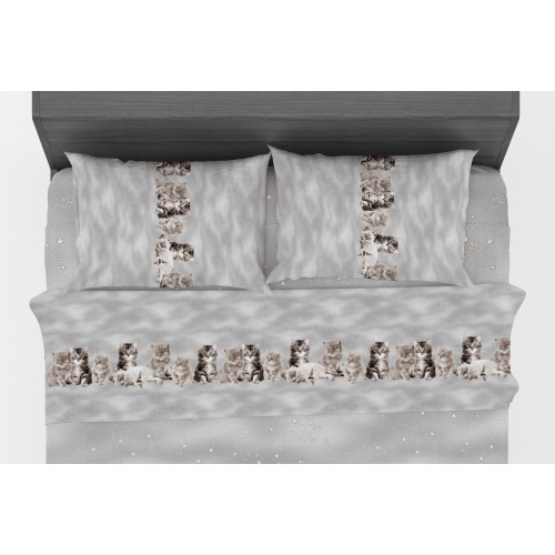 COMPLETO lenzuola LENZUOLO Amici GATTI Grigi in Puro Cotone Made in Italy