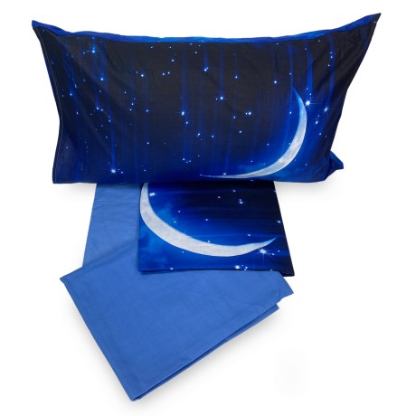 lenzuolo con funzione di copriletto stampato con luna in una notte stellata
