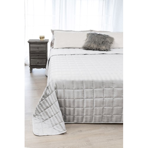 SATIN QUILTED BEDSPREAD Striped SOLID GREY Pearl Double