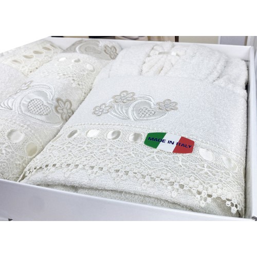 CAORI BATH SET TERRY BATHROBES EMBROIDERED WITH MACRAMÉ LACE 8 Pieces IDEA SPOSA