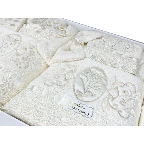 TERRY TOWEL BATH SET Embroidered with Macramé Lace 14 PIECES IDEA SPOSA