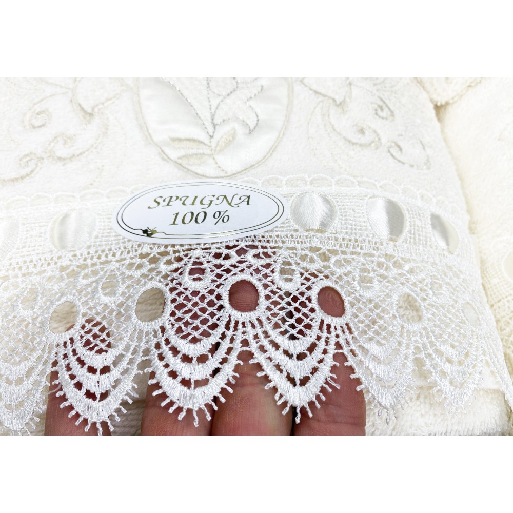 SET TOALLA DE RIZO bordado con Encaje Macramé 14 PIEZAS IDEA SPOSA