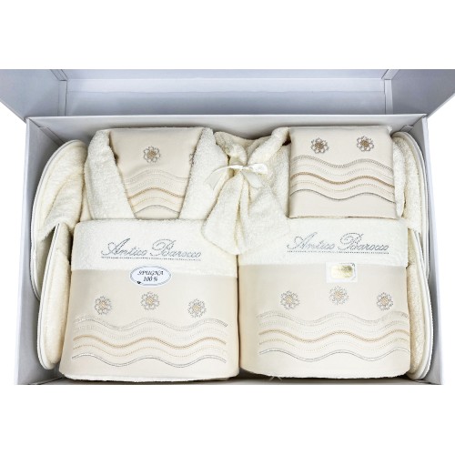 Antikes barockes besticktes Frottee-Badeset 14-teilig IDEE SPOSA
