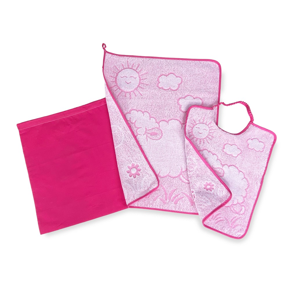 ENSEMBLE JARDIN D’ENFANTS TRIS SAC et serviette et bavoir WOOLY Jardin d’enfants