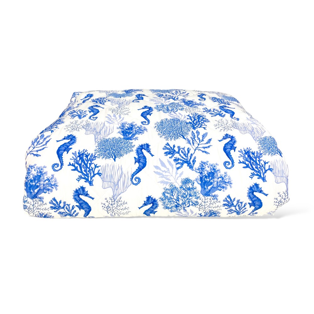 COLCHA ACOLCHADA CON LAZO DE CABALLITO DE MAR AZUL Made in Italy