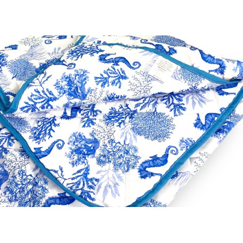 BLUE SEAHORSE BOW QUILTED BEDSPREAD Made in Italy