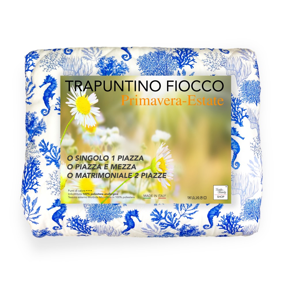 COPRILETTO Trapuntato FIOCCO CAVALLUCCI Marini BLU Made in Italy