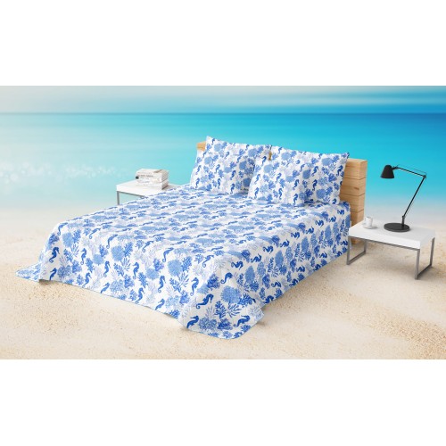 BLAUE SEEPFERDCHEN-SCHLEIFE GESTEPPTE TAGESDECKE Made in Italy