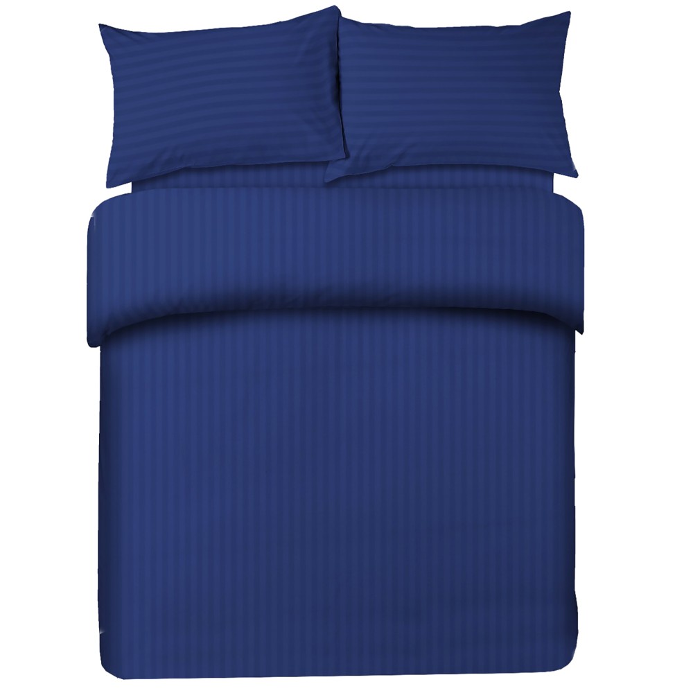 LAKEN-SET aus weicher Mikrofaser EINFARBIG Satin Gestreift Blau Doppel 2 QUADRATE ohne Bügeleisen