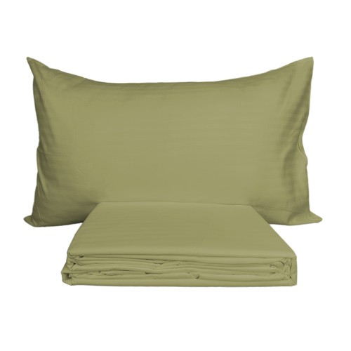FEUILLE COMPLÈTE en microfibre douce COULEUR UNIE Rayé Rasatello Oliva Double 2 CARRÉS sans repassage