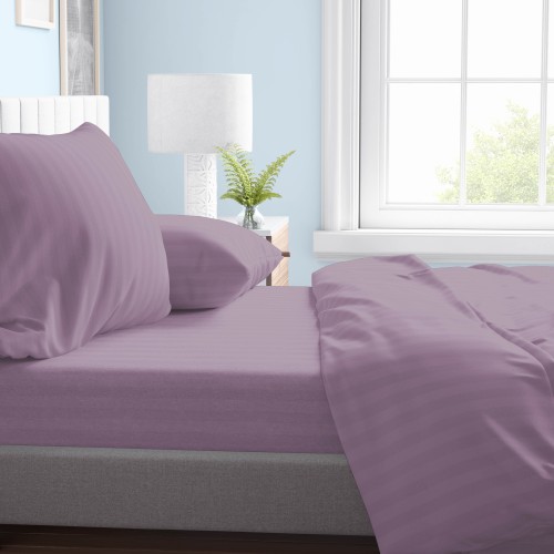 FEUILLE COMPLÈTE en microfibre douce COULEUR UNIE Rayé Rasatello Antique Rose Double 2 CARRÉS sans repassage