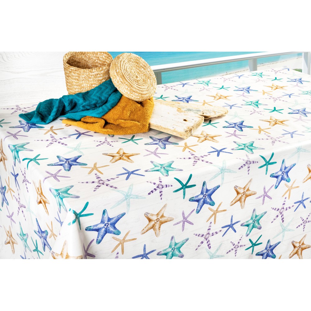 TOVAGLIA LIMA © in TELA CERATA plastificata LAVABILE idrorepellente in PVC STELLE MARINE Made in Italy