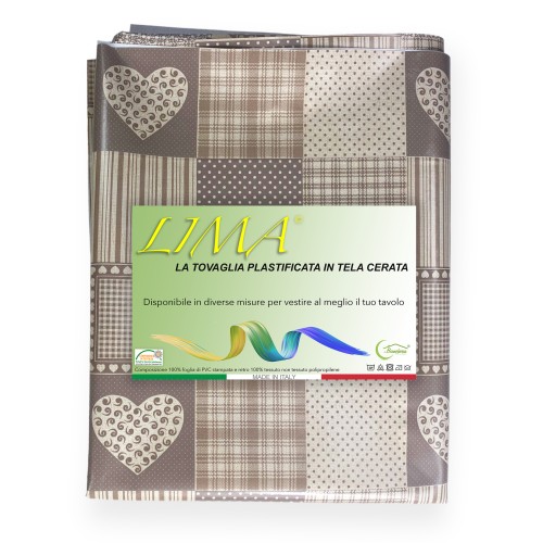 NAPPE EN CIRE EN PLASTIQUE LAVABLE LAVABLE COEUR © BEIGE Nappe Made in Italy