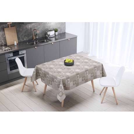 Wasserabweisende Tischdecke aus Wachstuch mit Herzen auf Beige