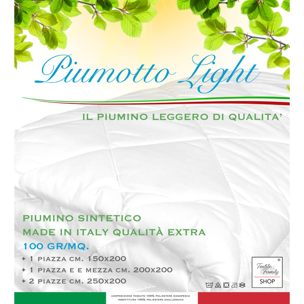 PIUMINO Sintetico PRIMAVERILE ESTIVO Anallergico 100 gr./mq. PIUMOTTO LIGHT Leggero Qualità Extra Made in Italy