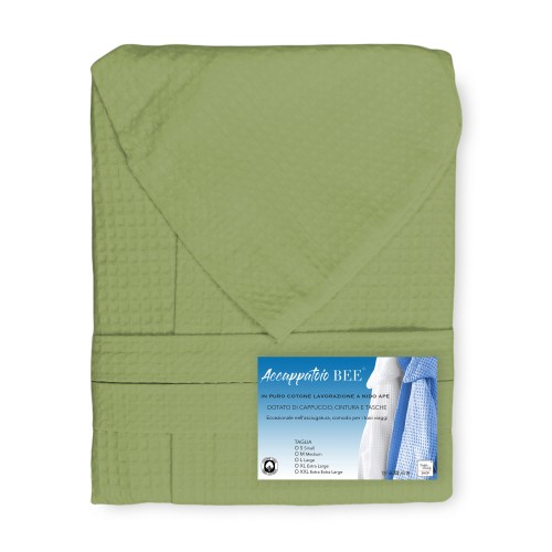ACCAPPATOIO Nido Ape BEE© in Puro cotone con Cappuccio da Adulto VERDE