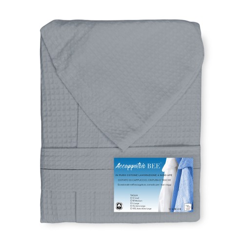 Grey bathrobe in pure cotton with honeycomb pattern