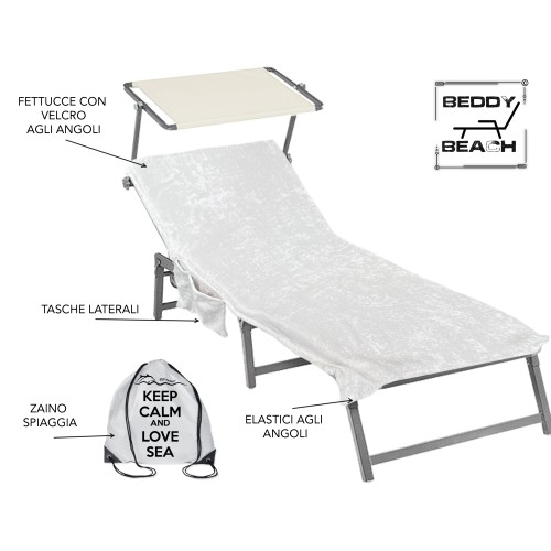 BEACH TOWEL SUNBED in pure cotton terry BEDDY BEACH © with pockets SIZE CM. 75 X 190 and BEACH backpack