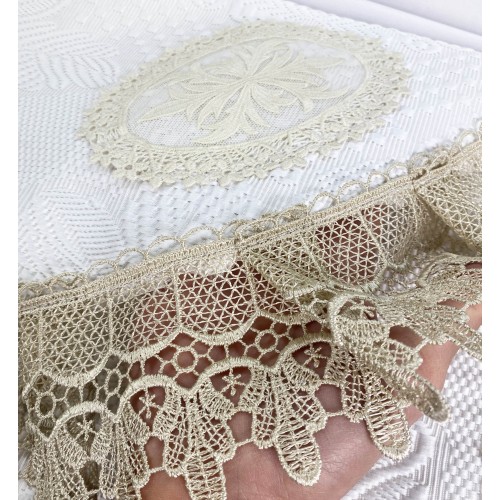 SACOCHE de JENNY AVEC dentelle MACRAMÉ ÉCRU linge de LIT, couvre-lits et idée pour la MARIÉE