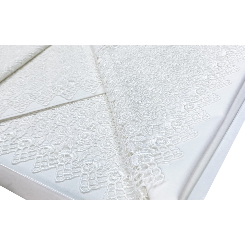 BAULETTO TOP Pizzo Alto rifinito con Pizzo Macramè MATRIMONIALE lenzuolo e COPRILETTO idea SPOSA