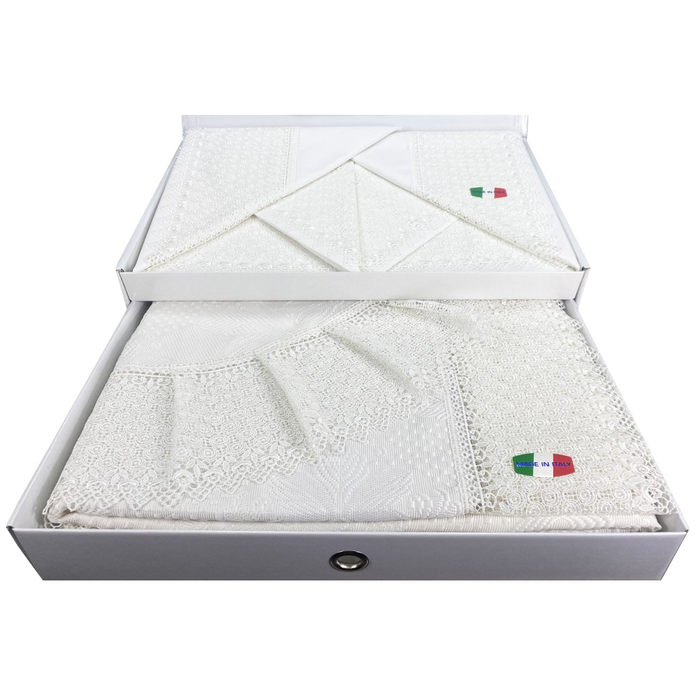 TOP CASE Dentelle haute finie avec Macramè Lace DOUBLE drap et BEDSPREAD idée de mariée