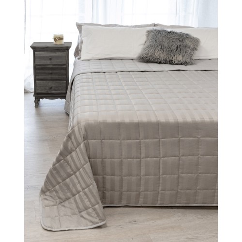 COLCHA ACOLCHADA DE RASO Rayas COLOR LISO GRIS PALOMA Doble