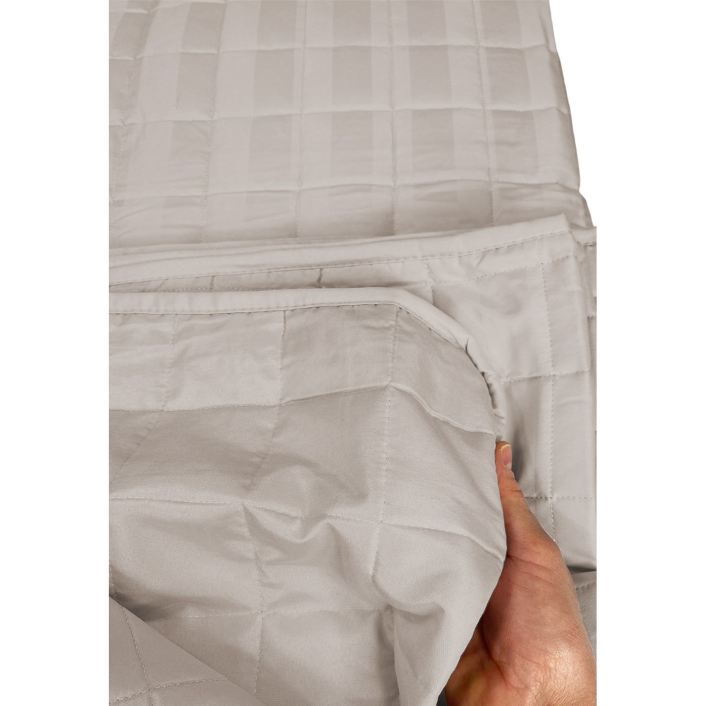 COLCHA ACOLCHADA DE RASO Rayas COLOR LISO GRIS PALOMA Doble