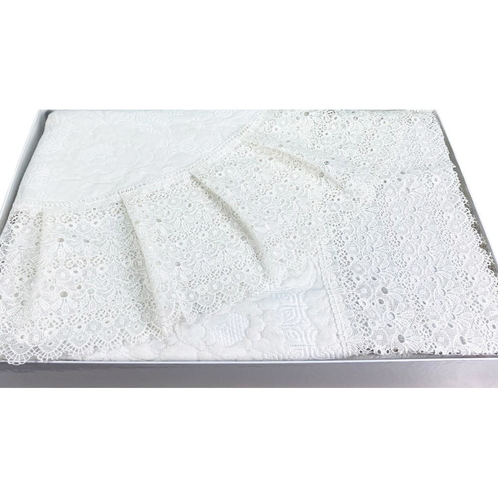 TAGESDECKE mit hoher Spitze MACRAMÉ Creme DOPPELTE HOCHZEITSIDEE