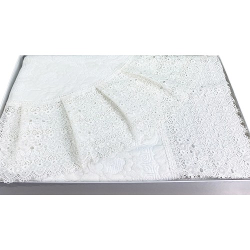 TAGESDECKE mit hoher Spitze MACRAMÉ Creme DOPPELTE HOCHZEITSIDEE