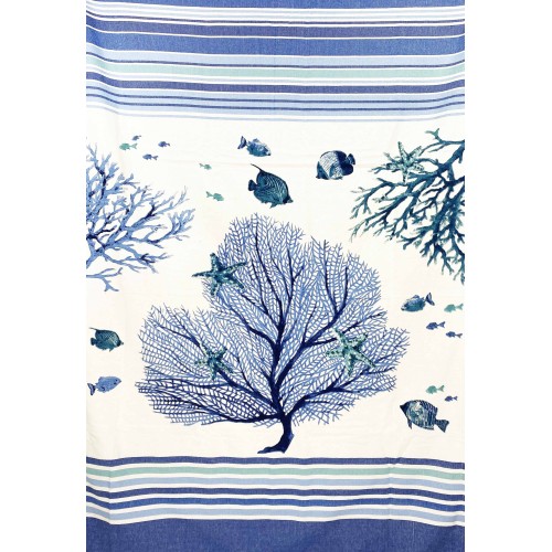 SERVIETTE DE PLAGE FOUTA CORAL BLUE taille LARGE avec sac à dos Beach KEEP CALM CM.100X200