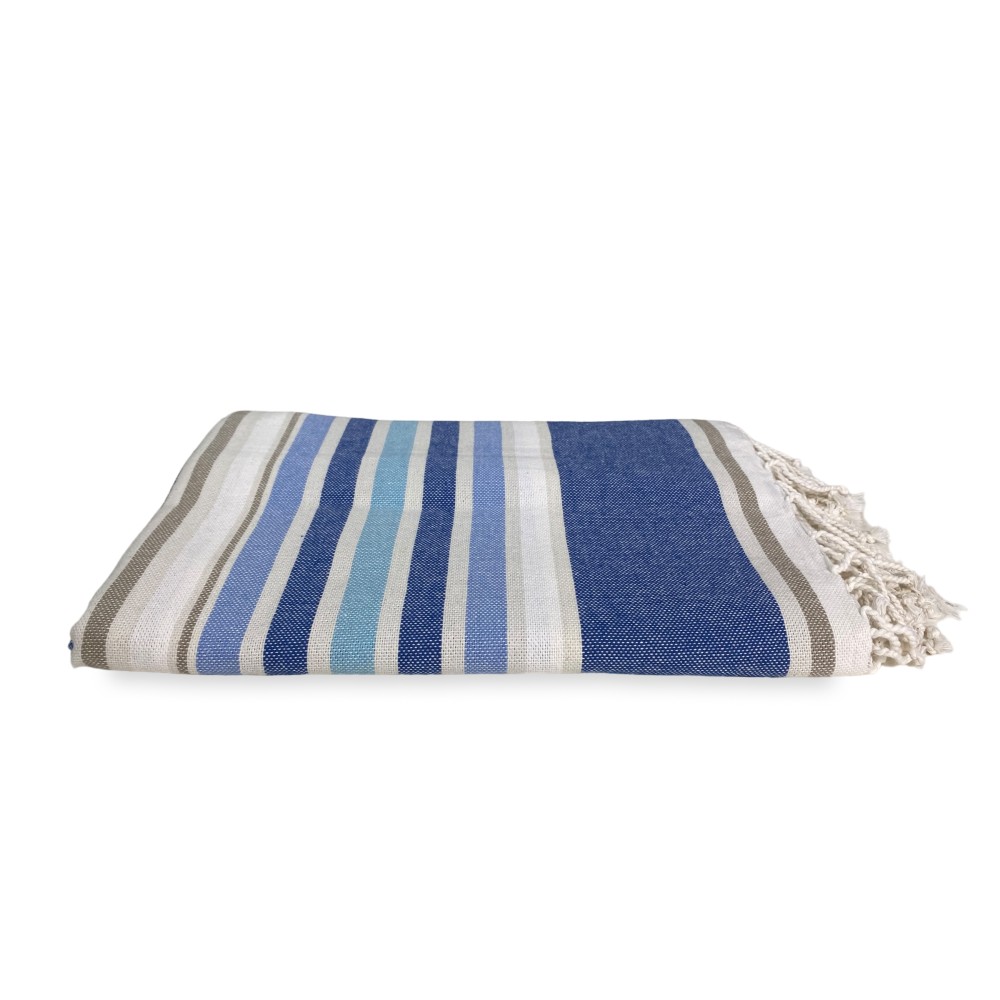 SERVIETTE DE PLAGE FOUTA POISSON BLEU TAILLE GRAND CM.100X200 avec sac à dos Plage RESTEZ CALME