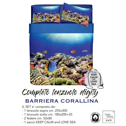 JUEGO DE SÁBANAS DE IMPRESIÓN DIGITAL COLCHA DE ARRECIFE DE CORAL con bolsa KEEP DOUBLE 2 DOUBLE