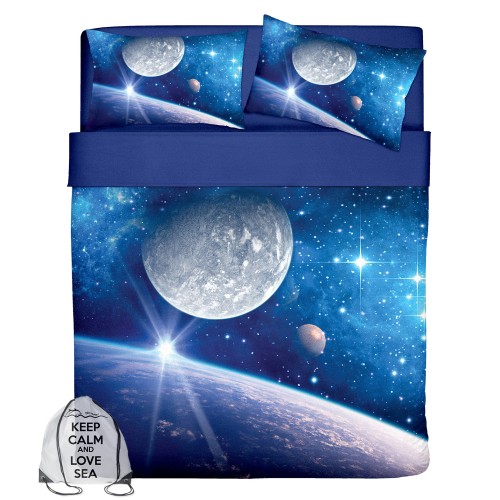 SET Sheet BEDSPREAD with digital print PLANET BEDSPREAD with KEEP DOUBLE 2 DOUBLE bag