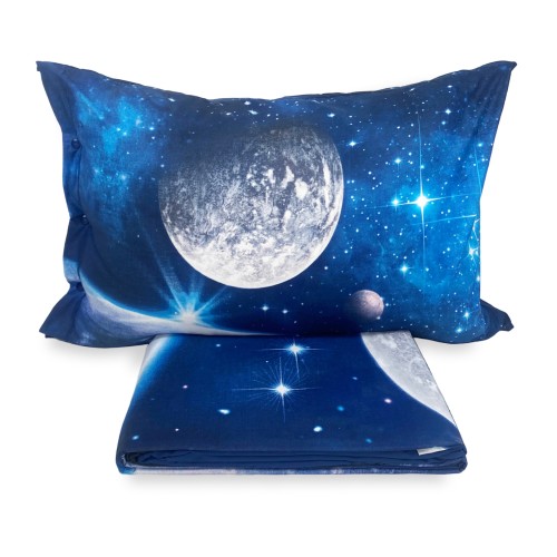 SET Colcha sábana con impresión digital Colcha PLANET con bolsa KEEP DOUBLE 2 DOUBLE