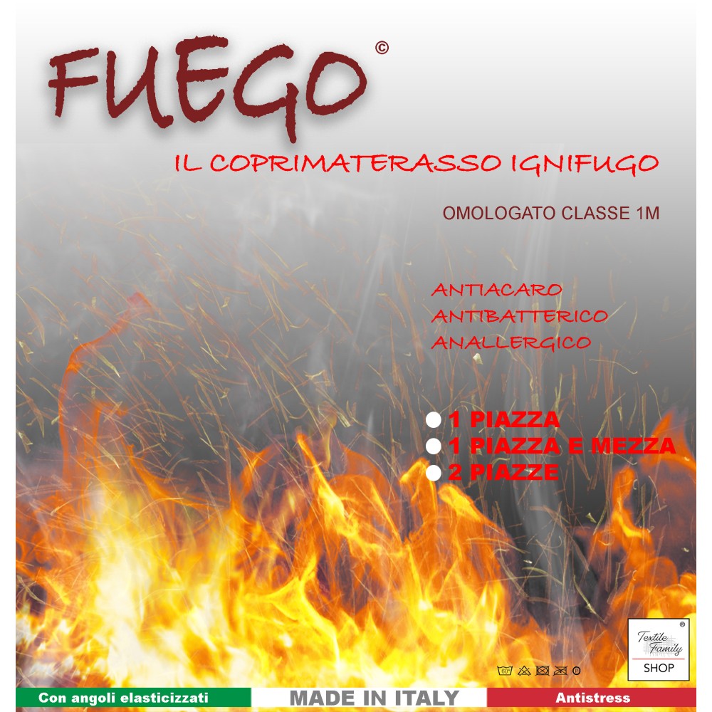 COPRIMATERASSO Fuego Antiacaro Ignifugo Classe 1 Linea Alberghiera Omologato