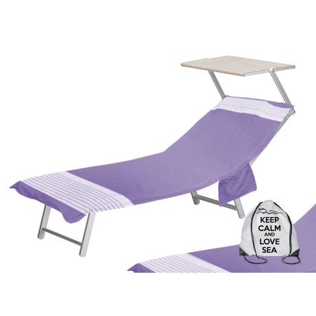 Serviette de plage transat en coton avec poches violettes