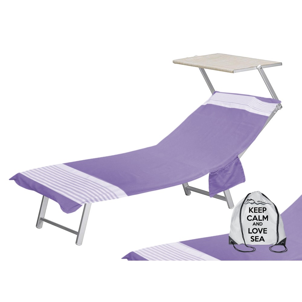 Serviette de plage transat en coton avec poches violettes Serviette de plage transat en coton avec poches violettes