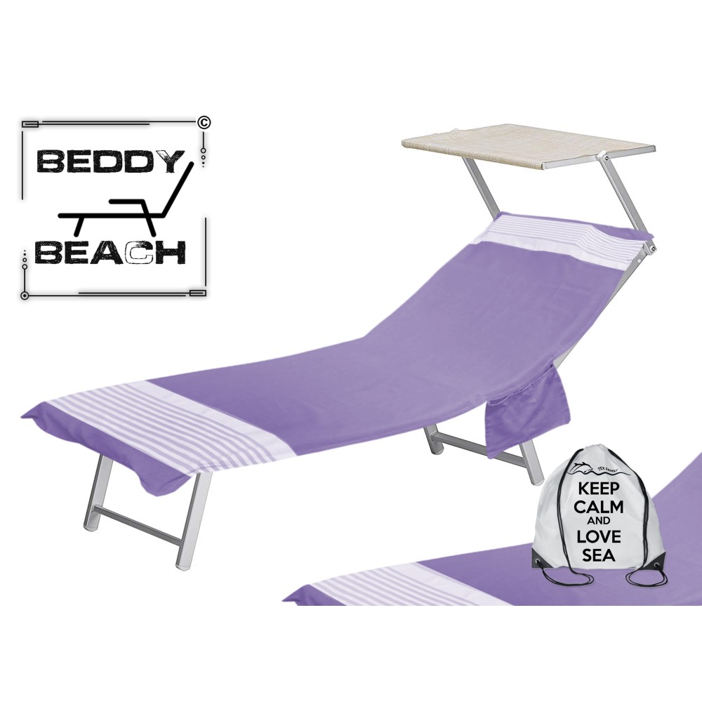 TOALLA DE PLAYA FOUTA MORADO ALVIN ALGODÓN BEDDY BEACH © CON BOLSILLOS TAMAÑO CM. Mochila 75 X 195 y BEACH