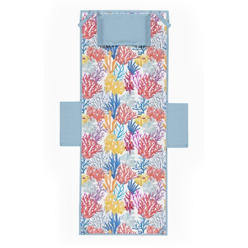BEACH TOWEL TEDDY SUNBED Multicolored Corals In microfiber WITH POCKETS SIZE cm. 80 X 190