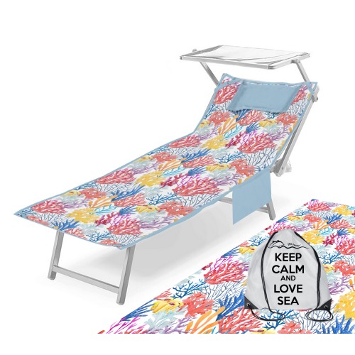 STRANDTUCH TEDDY LIEGE Mehrfarbige Korallen Aus Mikrofaser MIT TASCHEN GRÖSSE cm. 80 X 190 CM