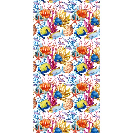 serviette de plage avec transat avec coins avec des poissons colorés