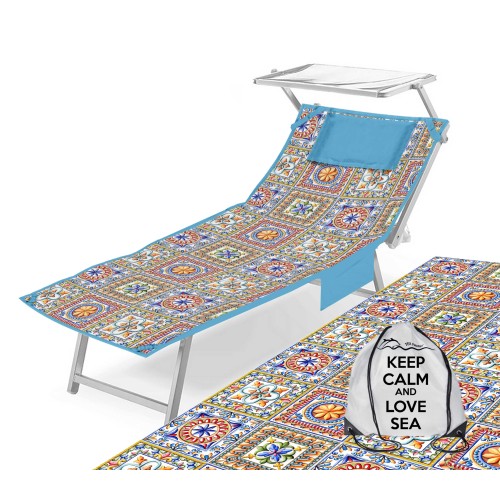 BEACH TOWEL TEDDY BED Majolica In microfiber WITH POCKETS SIZE cm. 80 X 190