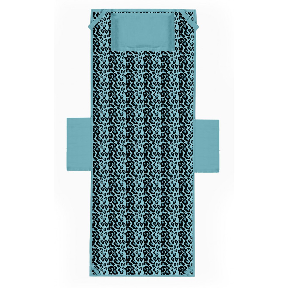 TOALLA DE PLAYA TUMBONA DE PELUCHE LEOPARDO AZUL en microfibra CON BOLSILLOS TAMAÑO cm. 80 x 190