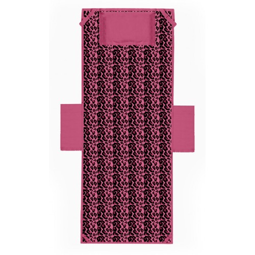 BEACH TOWEL TEDDY SUN LOUNGER LEOPARD PINK in microfiber WITH POCKETS SIZE cm. 80 X 190