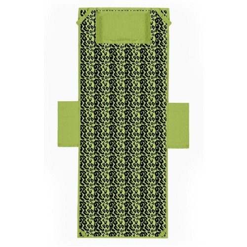 SERVIETTE DE PLAGE TEDDY LEOPARD GREEN TRANSAT en microfibre AVEC POCHES MESURES cm. 80 x 190