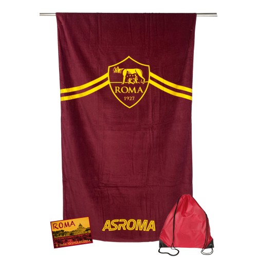 ROMA SPORT STRANDTUCH Größe CM. 90 X 170 original A.S. ROMA mit Rucksack texfamily und Postkarte ROMA È SOLO