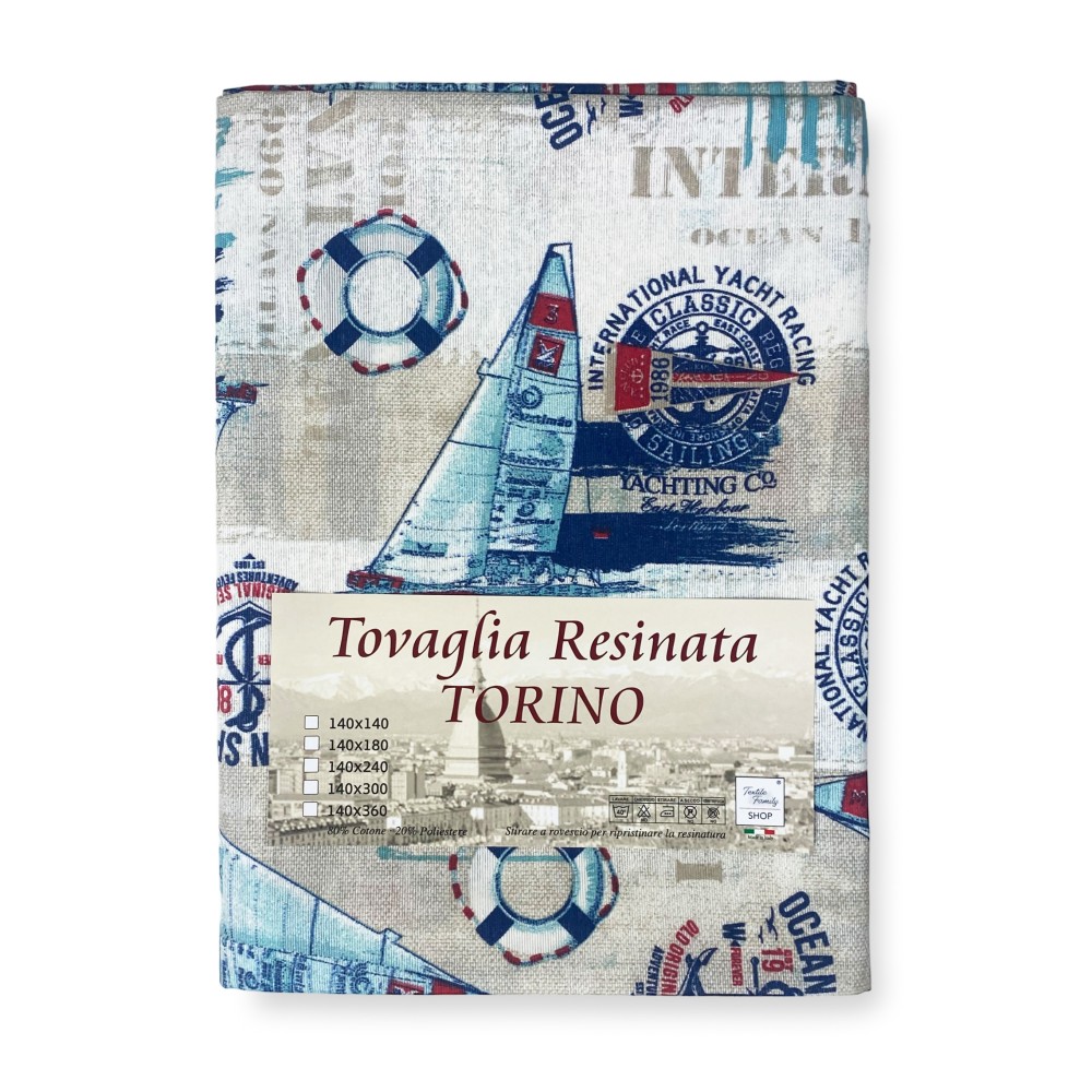 SCHMUTZABWEISENDE TISCHDECKE RESINATED TORINO MARE VELA Blau