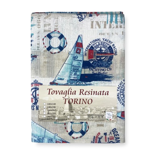 STAIN-RESISTANT TABLECLOTH RESINATED TORINO MARE VELA Blue