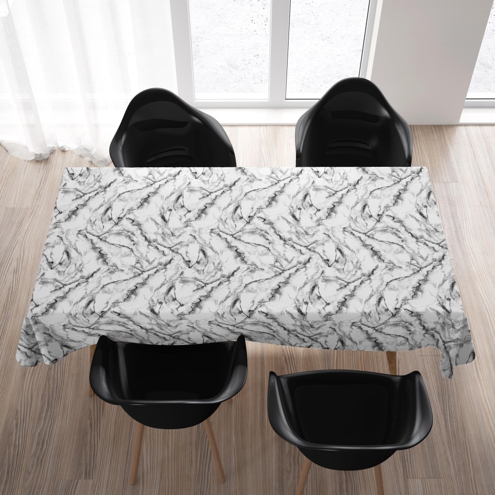 schmutzabweisende TISCHDECKE TORINO harzbeschichtet Marmoroptik weiß marmoriert