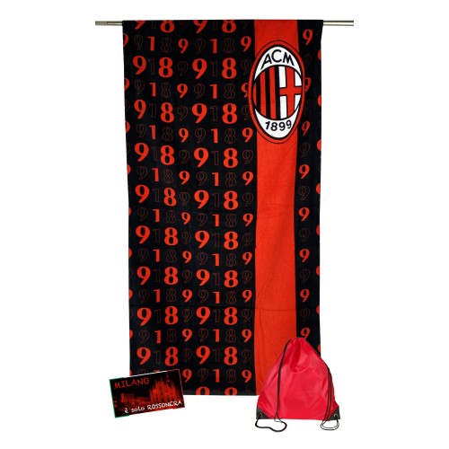 SERVIETTE DE PLAGE SPORT MILAN MESURES CM.70X140 ORIGINAL A. C. MILAN AVEC un SAC à dos TEXFAMILY le prendre